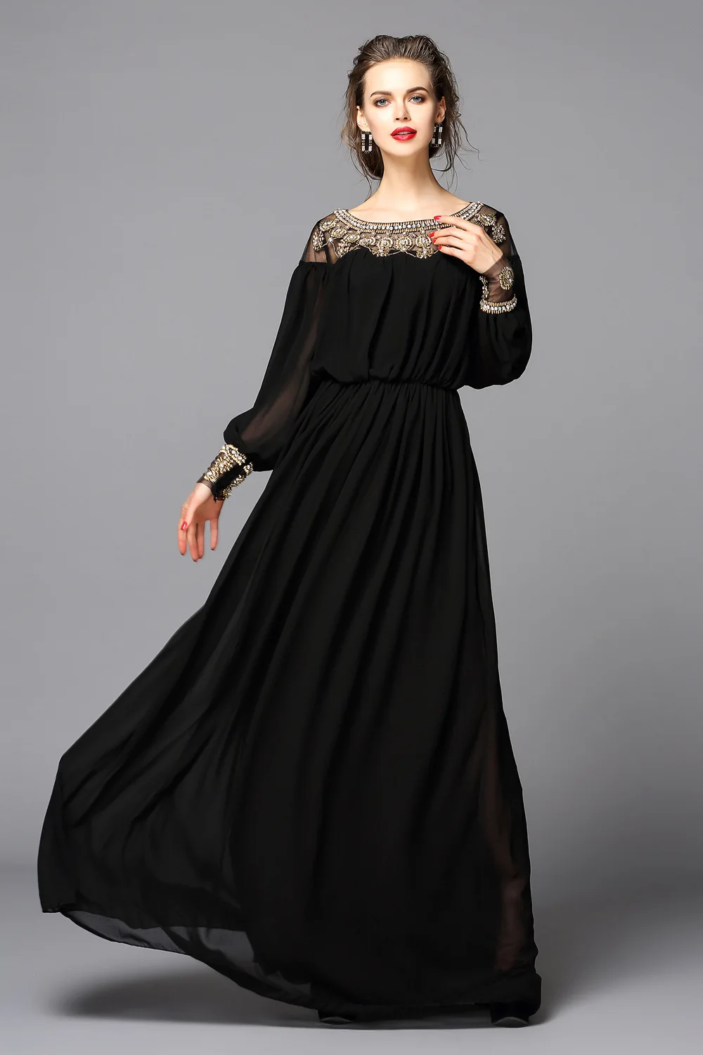 S-XXL High Quality 2019 New Fashion Complex Hand Beading Loose Simple Gorgeous Long Dress Party | Женская одежда