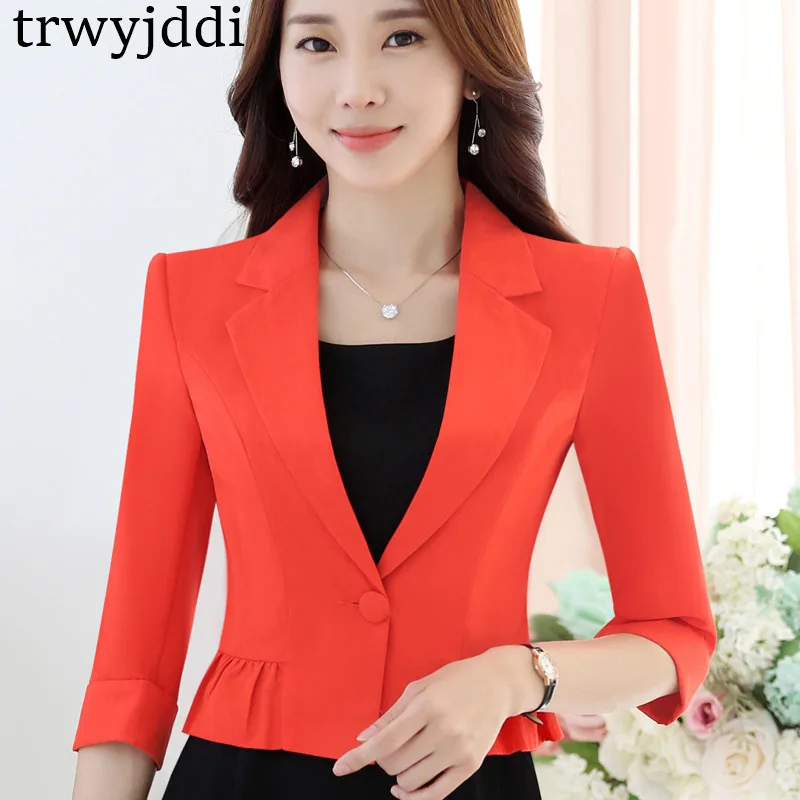 red blazer jacket Плюс размер оборчатый костюм куртка новая весна лето мода одна застежка Тонкий Профессиональный Женский блейзер короткая рабочая одежда hl467 - Цвет: red blazer jacket