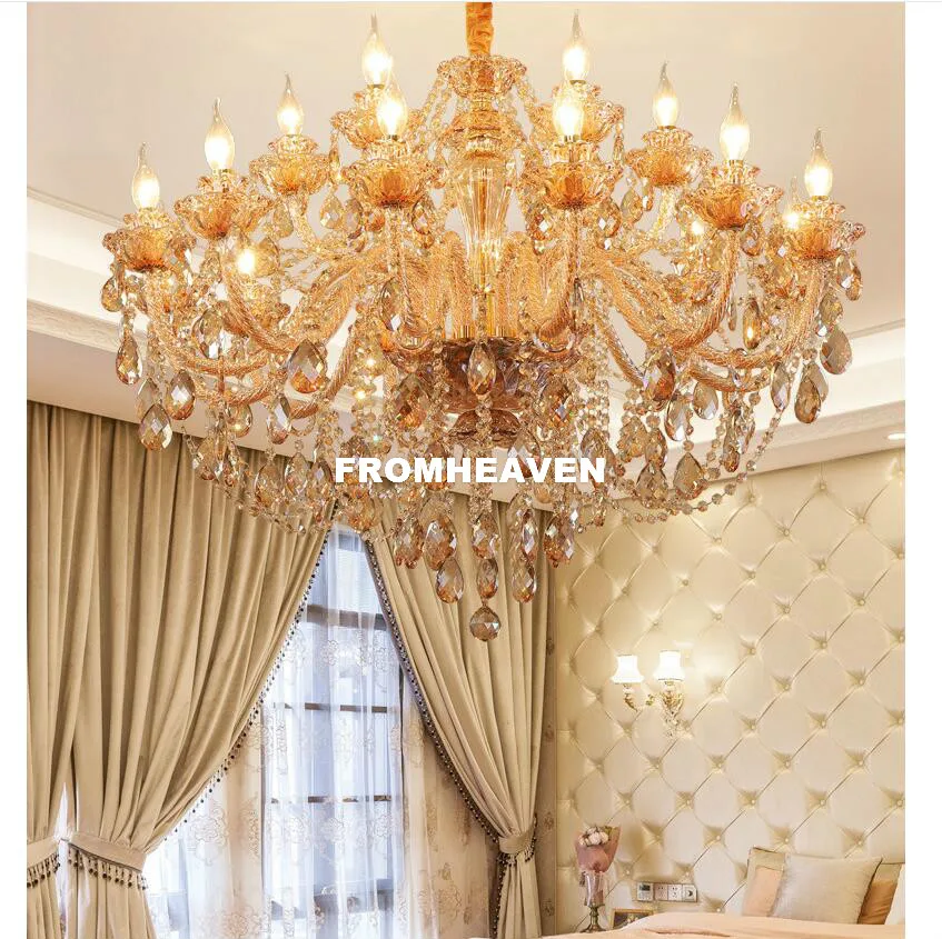 

Free Shipping Golden K9 Crystal Chandelier Lustre Crystal Chandeliers Light Lustres De Cristal Chandelier LED Villa Amber Lamps