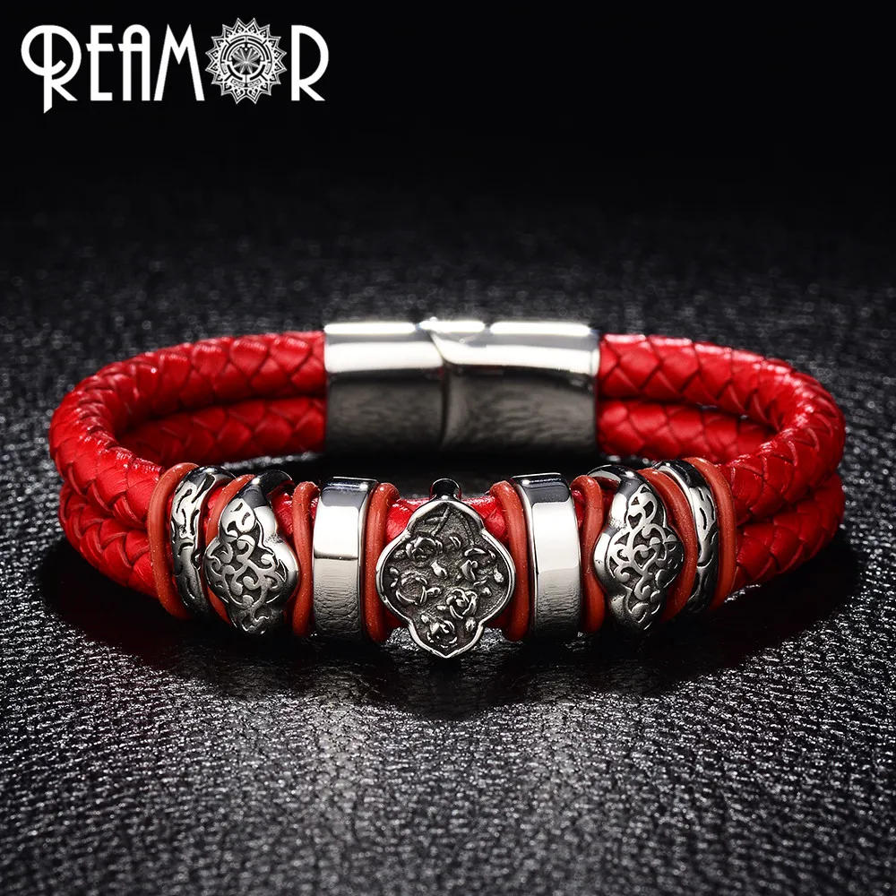 Женские браслеты из нержавеющей стали REAMOR 316L с цветком и облаком модный кожаный
