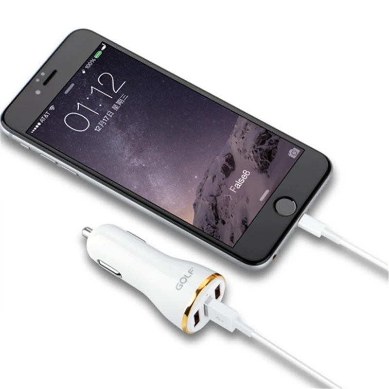 Автомобильное зарядное устройство GOLF с тройным USB портом для iPhone iPad Samsung LG Moto Nokia