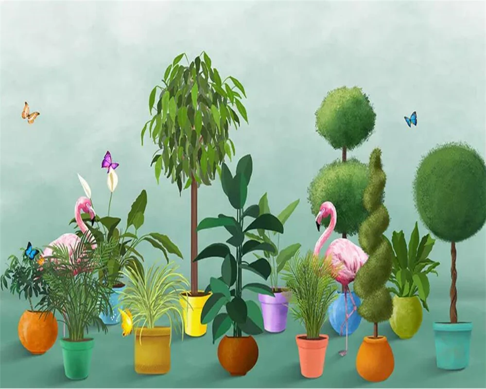 Пользовательские 3d обои росписи ручная роспись ботанический Фламинго Бабочка