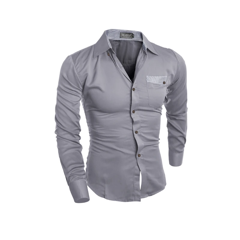 Western Fashion patchwork plaided pocket men's shirts full sleeve M-2XL casual young man slim fit UK boy clothes hot sale | Мужская
