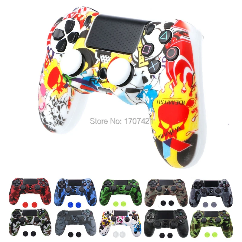 Чехол для PS4 SLIM PRO камуфляжный нескользящий Силиконовый чехол с 2 колпачками