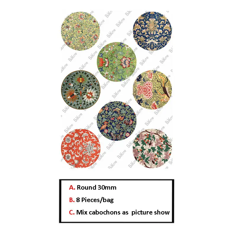30MM 8Pieces B BoYuTe круглый 8 10 12 14 15 16 18 20 25 30 мм Цветок Кабошон винтажное изображение ручной работы стеклянный кабошон сделай сам украшения фурнитура - Цвет: 30MM 8Pieces B