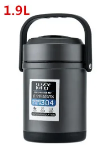 Black 1.9L 1.6L 1.9L термос контейнер для еды Ланч-бокс из нержавеющей стали школьный Bento коробка для хранения портативный Ланчбокс столовая посуда - Цвет: Black 1.9L