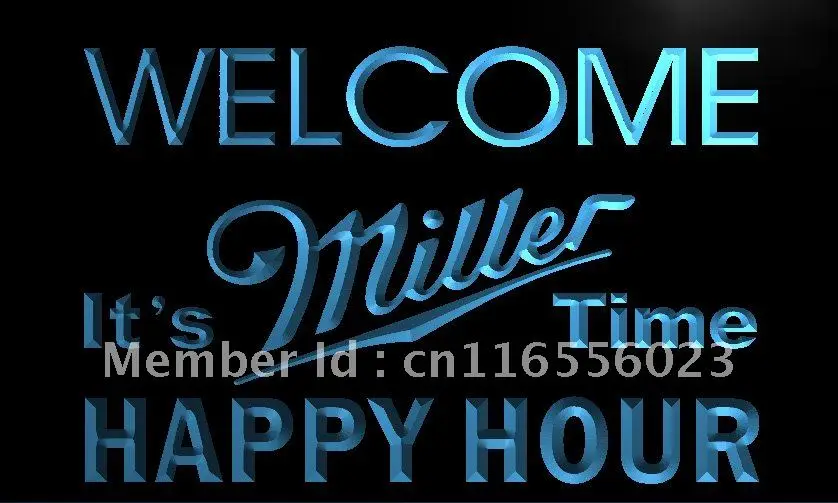 LA646-добро пожаловать Miller Time бар счастливые часы неоновая вывеска для организаций