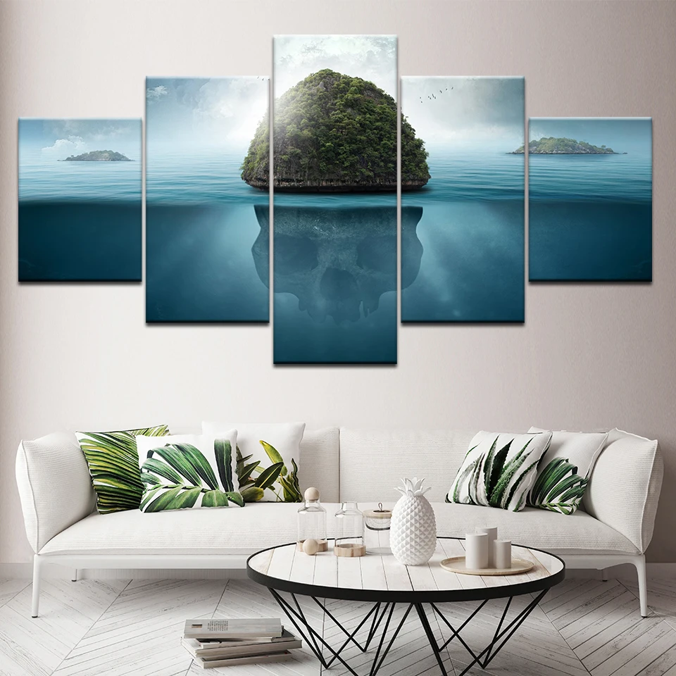Холст Картина море дерево в фон с изображением побережья голубого моря 5 шт.