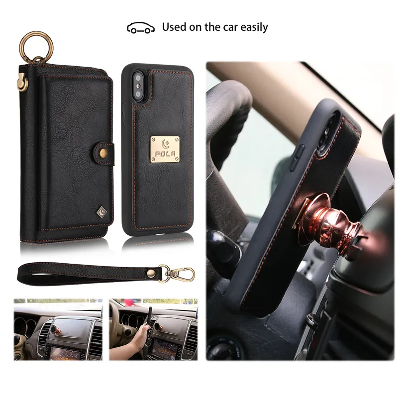 

for iphone xs max case iphone 8 plus cover xr Large Capacity Luxury Leather Clutch Wallet Card Holder Organizer Ladies Purse ip7