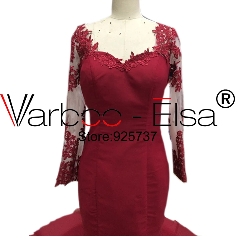VARBOO_ELSA robe красное кружевное вечернее платье с аппликацией длинными рукавами