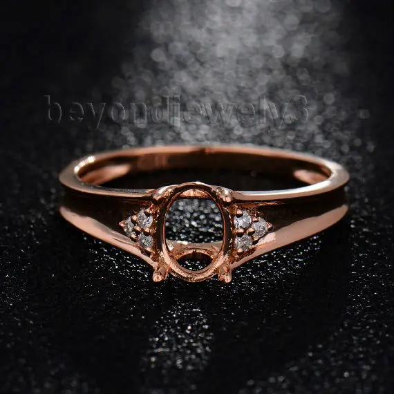 New Design Oval 5x7mm 18Kt Rose Gold Diamond Ring Wedding Settings WU262 | Rings
