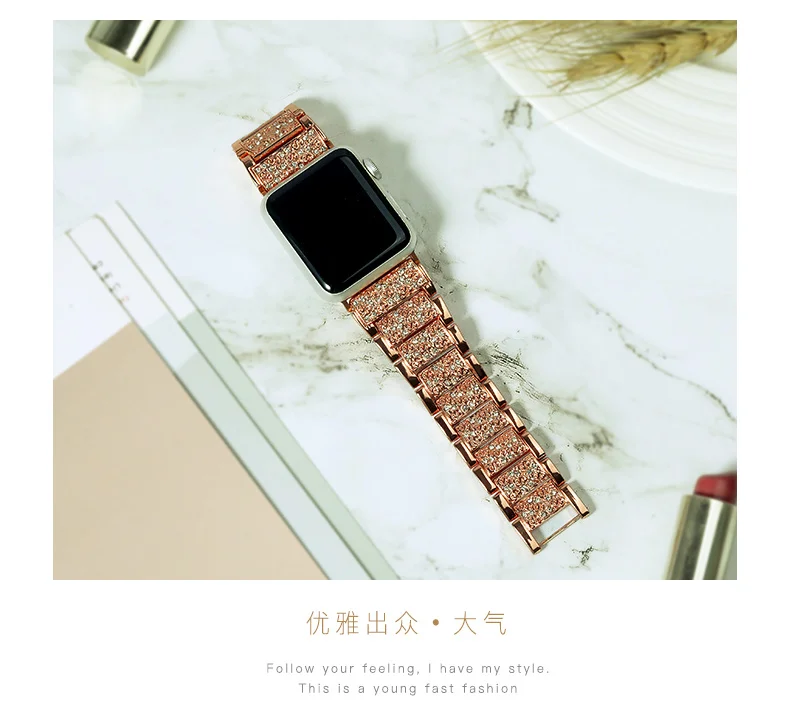 40 мм/44 мм/38 мм/42 мм ремешок из нержавеющей стали для Apple Watch серии 4 серии 5 4 3 2 женские роскошные, со стразами, с украшениями под бриллианты браслет