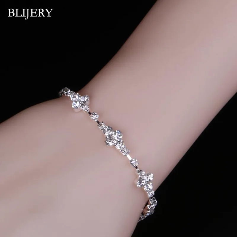 62B01-18CM BLIJERY, Роскошные браслеты с кристаллами для женщин, Посеребренные стразы, браслеты с подвесками и браслеты для женщин, свадебные ювелирные изделия, подарки - Окраска металла: 62B01-18CM