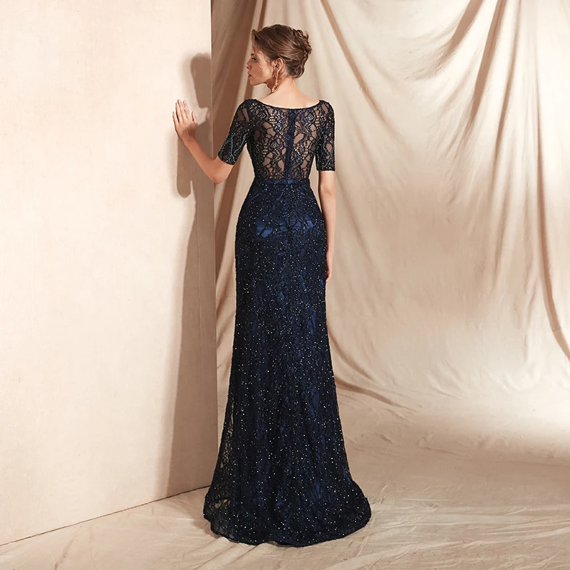 Женское вечернее платье Русалка Forevergracedress темно синее с короткими рукавами