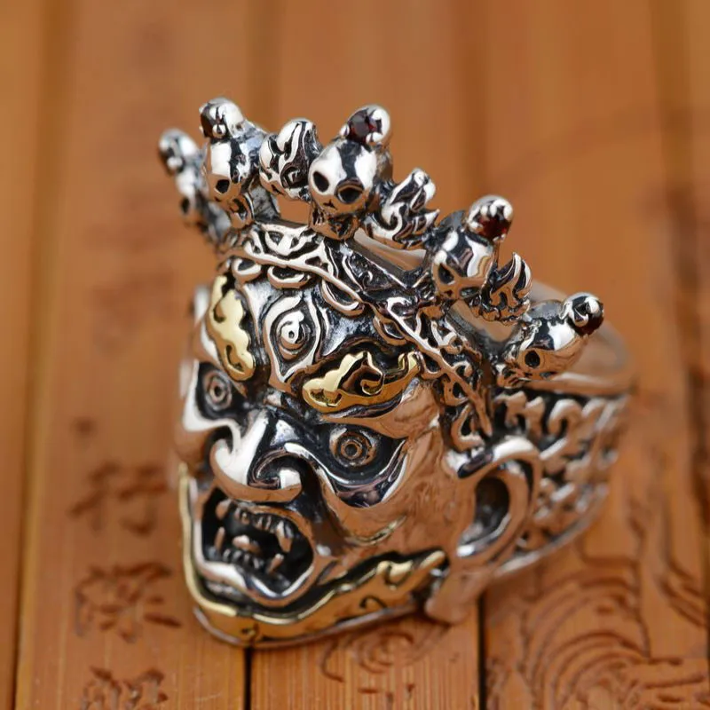 FNJ, Ретро стиль, Череп, кольцо, 925 пробы, серебро, панк, anillos, мужские, S925, тайские, серебряные кольца для женщин, мужчин, ювелирные изделия