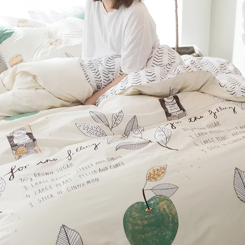 100% хлопок постельное бельё зеленый принт Яблоко качество постельного белья с
