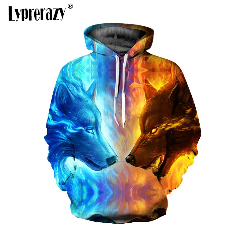 Lyprerazy животные 3D мужские женские свитшоты ледяной Огненный волк толстовки