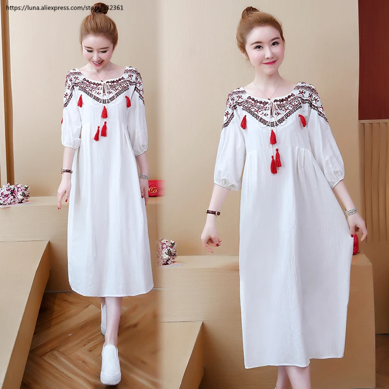 Женское белое платье большого размера летнее винтажное в стиле бохо с цветочным