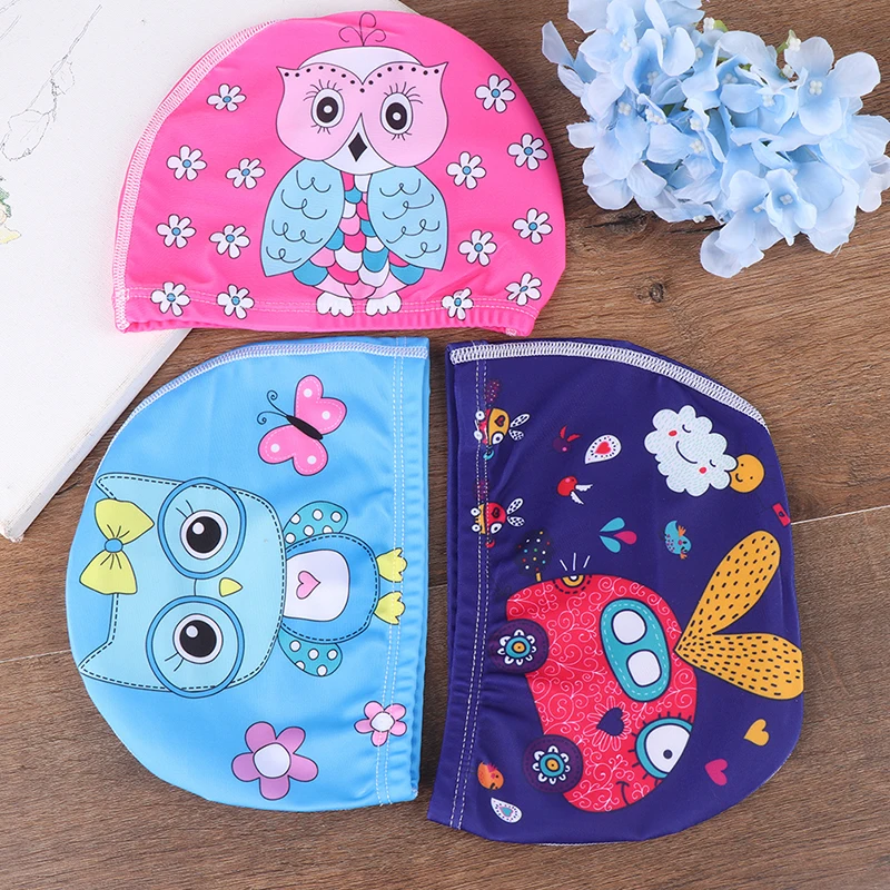 Эластичные тканевые милые шапочки для плавания с мультяшным принтом длинных