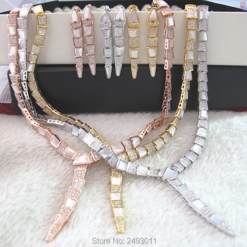 New full aaa zirconia mother of pearl natural stone choker necklaces and earrings jewelry sets for women party | Украшения и