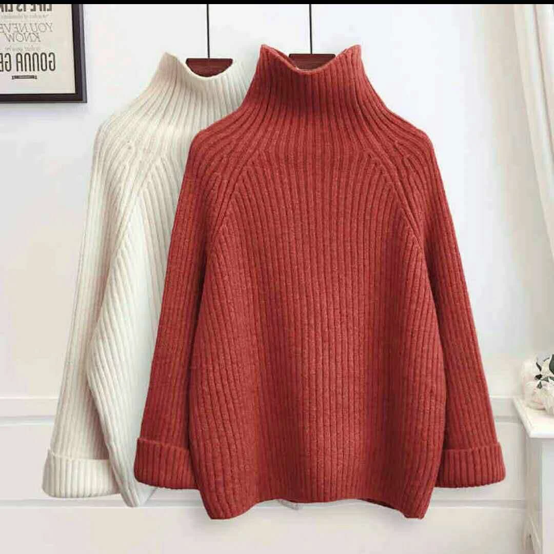 Pull Femme,, зима, осень, негабаритный, водолазка, вязаный кашемировый свитер, для женщин, рукав-фонарик, базовый, уплотненный, пуловеры