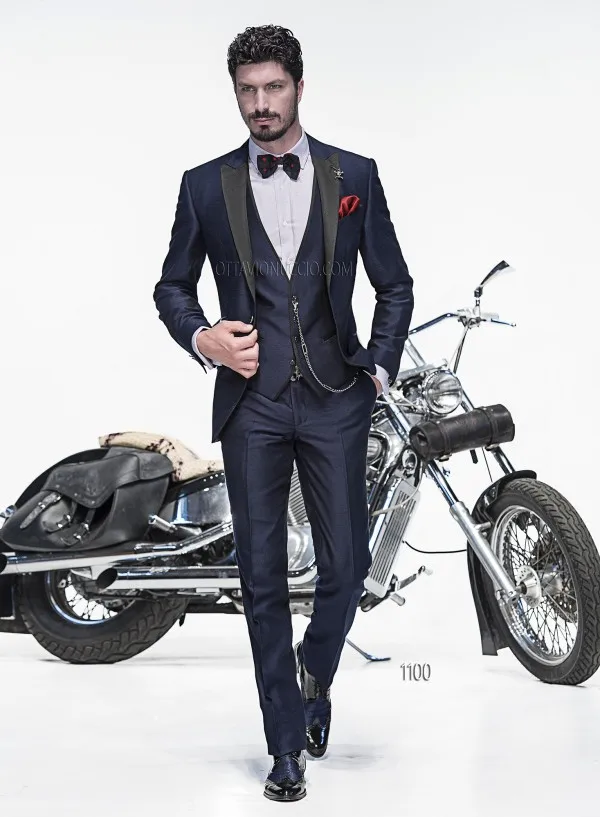 2019 итальянские мужские костюмы со штанами темно синие свадебные для мужчин приталенный Блейзер на заказ 3