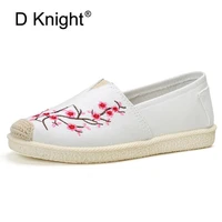 fashion women loafers casual slip on embroider shoes woman espadrilles canvas hemp beach flat platform white red shoes plus size