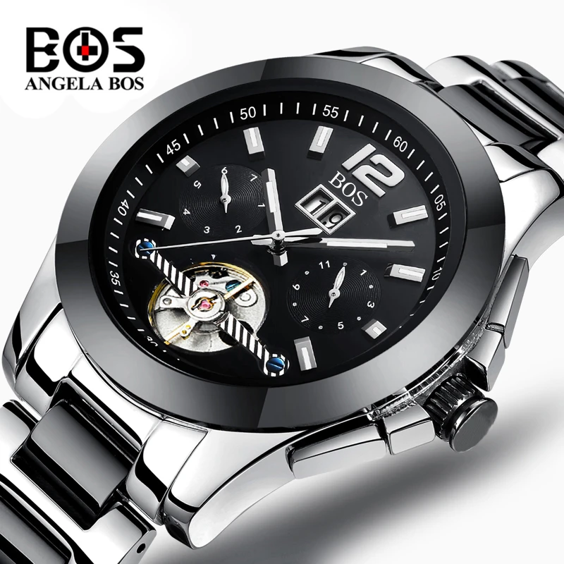 Relogio Masculino ANGELA BOS бренд Tourbillon часы мужские водонепроницаемые сапфировые кристаллы