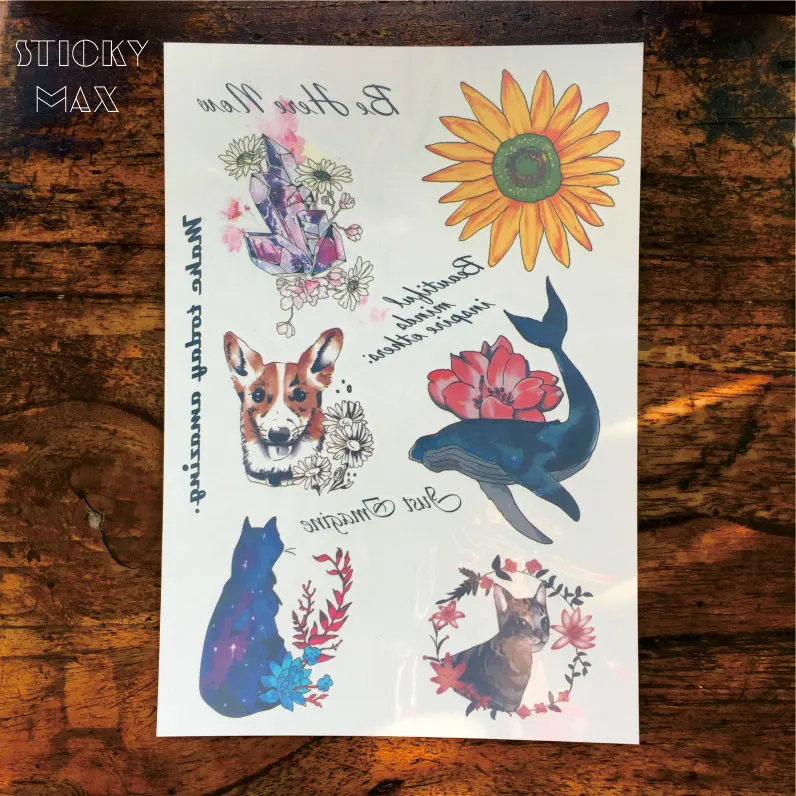 W04 1 шт. цветочный КИТ собака кошка шаблон временная татуировка с щенком Китти