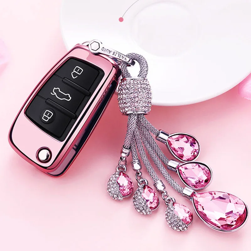 A-Pink keyring Новое поступление, подарок при покупке! мягкий яркий TPU чехол для автомобиля чехол для ключей для автомобиля Audi Q3 A4L A6L Q5 Q7 A1 A3 A4 A5 A7 A8 C6 R8 Брелок «Обложка» автомобиль защиты аксессуары - Название цвета: A-Pink keyring