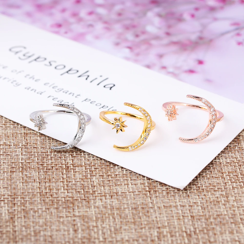 Женские свадебные кольца с кристаллами Полумесяца и звезды обручальные для