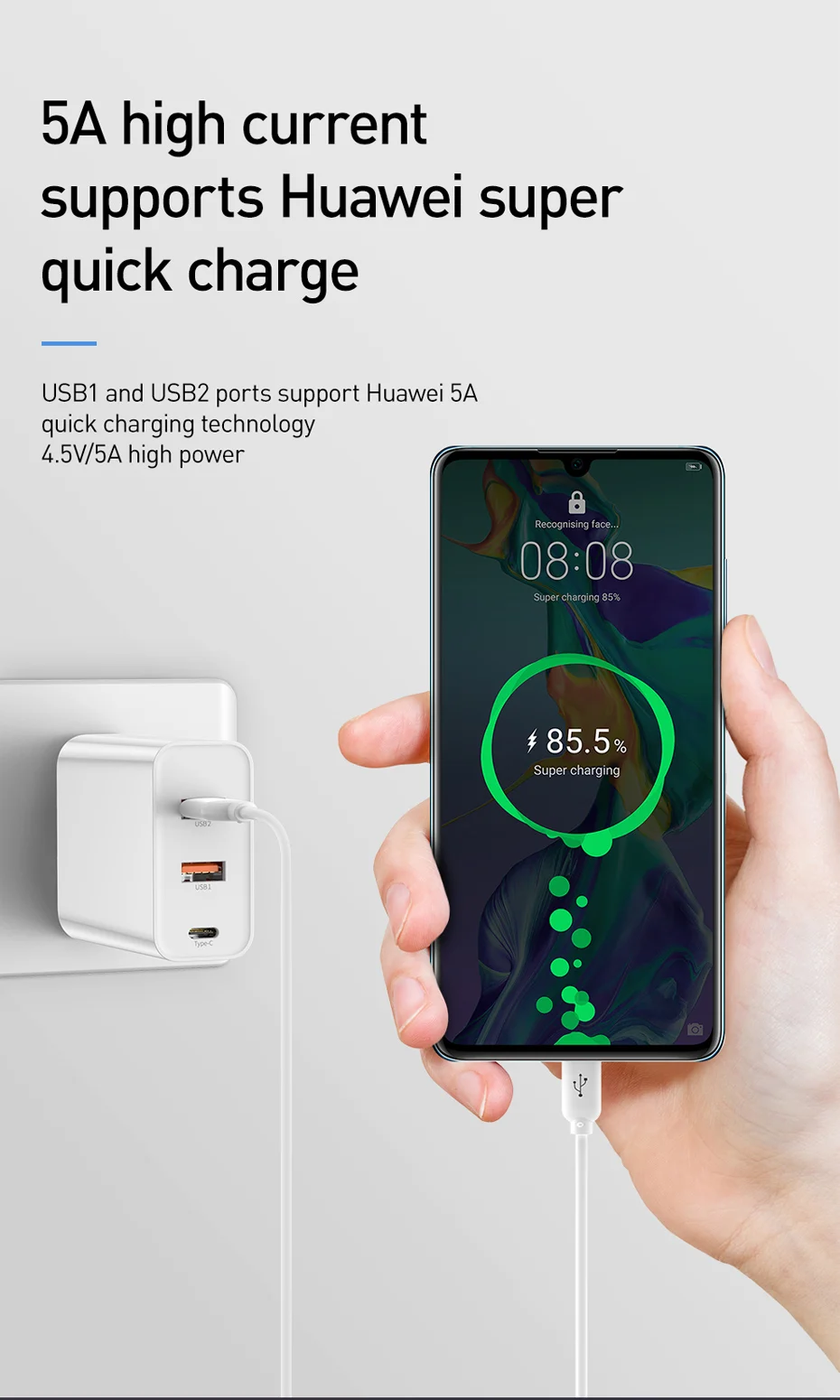Baseus 60 Вт USB зарядное устройство Быстрая зарядка 3,0 usb type C зарядное устройство для iPhone 8 X XS PD 5A быстрое USB зарядное устройство для huawei samsung S10 S9