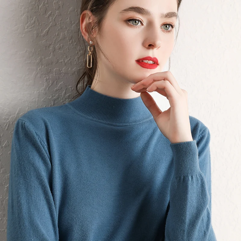 BARESKIY2019 cashmere sweater women's pullover spring new long-sleeved slim bottoming wild half-neck solid color | Женская одежда