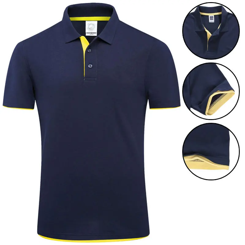Navy Yellow MYDBSH, плюс размер, Мужская фирменная рубашка-поло, короткий рукав, воротник, однотонный, хлопок, Camisa Polo, Мужская одежда, Homme, Chemmise, известный Hombre - Цвет: Navy Yellow