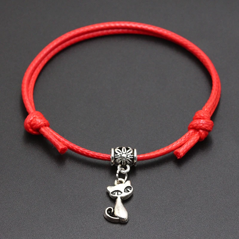 Red New Proud Cat Pendant Red Thread String Bracelet Lucky Black Coffee Handmade Rope Bracelet for Women Men Jewelry - Окраска металла: Red