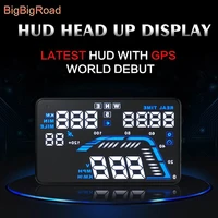 bigbigroad car gps hud 5 5 inch head up display windscreen projector satellite time altitude vehicle speed odometer and warning