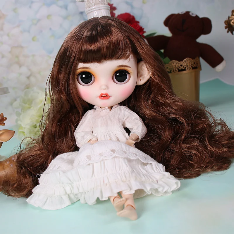 ICY blyth кукла матовое лицо белая кожа милый коричневый кудрявый волос костюм куклы с зубами губы брови 30 см DIY BJD SD подарок