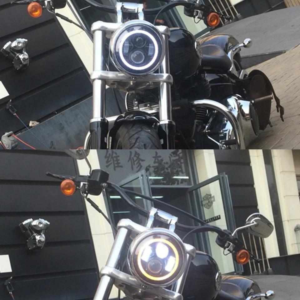 7 дюймов хромированная мотоциклетная светодиодная фара с кольцом halo для Harley Road King