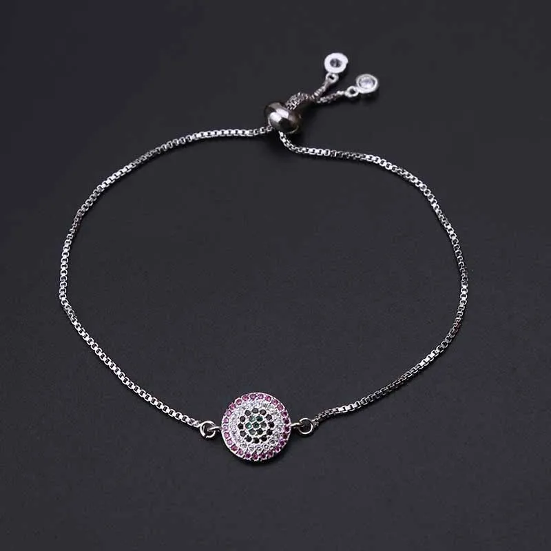 1pc розово золотистый и черный серебристый Цвет сглаза браслет с шармами Фул микро