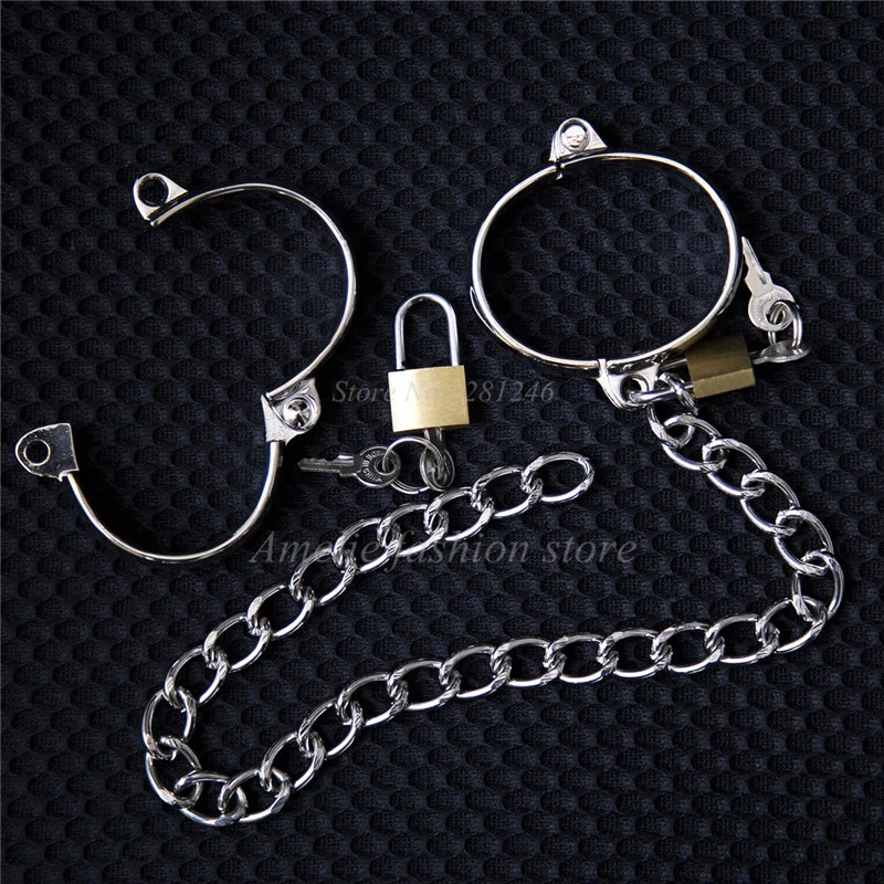 Наручники из нержавеющей стали Запираемые металлические манжеты для взрослых