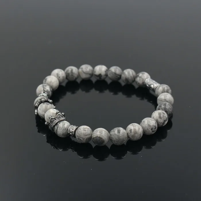 Винтажный браслет с шармом с короной Pulseiras Masculinas натуральный мраморный камень шарик эластичный браслет Для Йоги Женский Pulseras мужской браслет