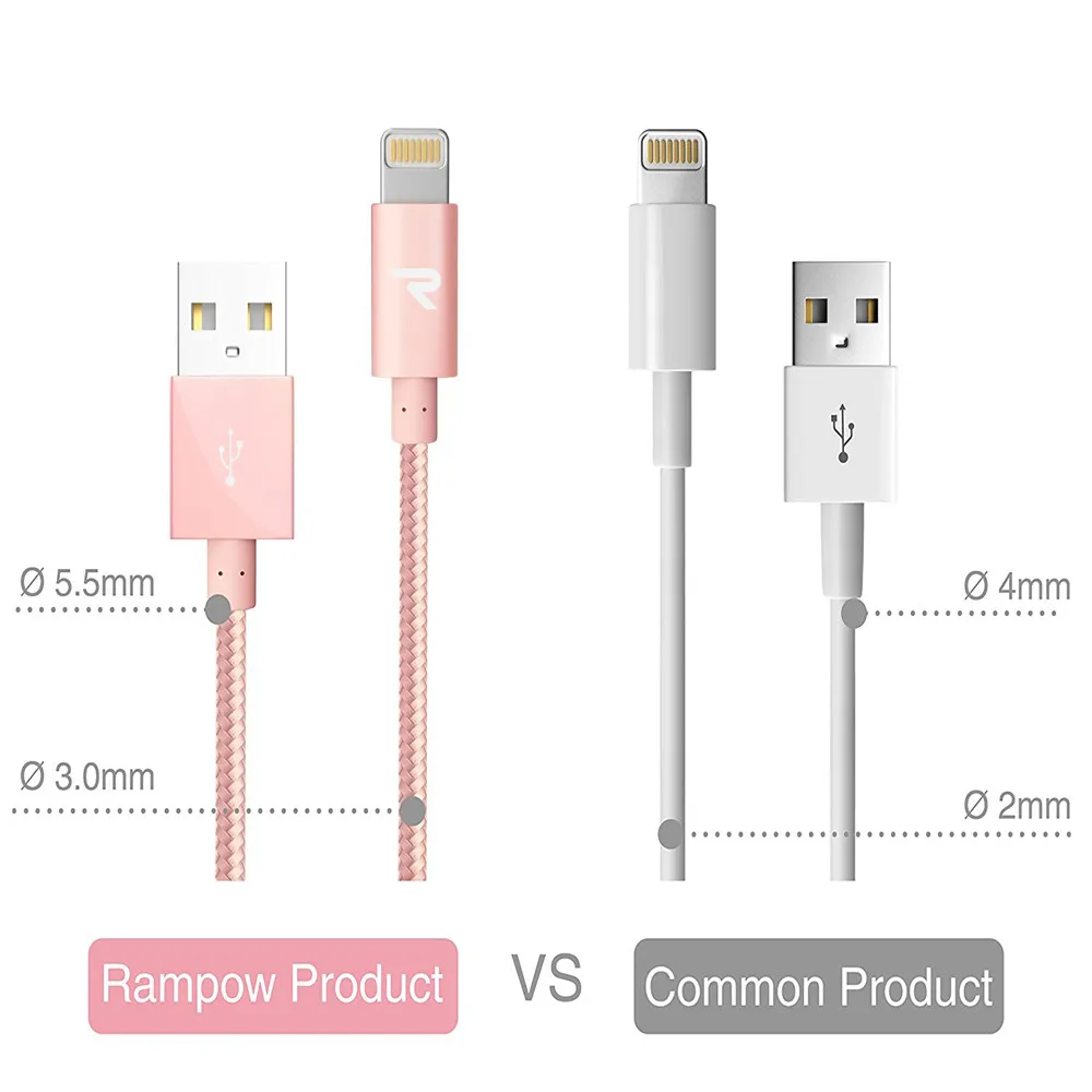 RAMPOW 1 m/3.3ft кабель Lightning для iPhone X 5 V/2A зарядка через usb передачи данных XR/8/7/vista 480