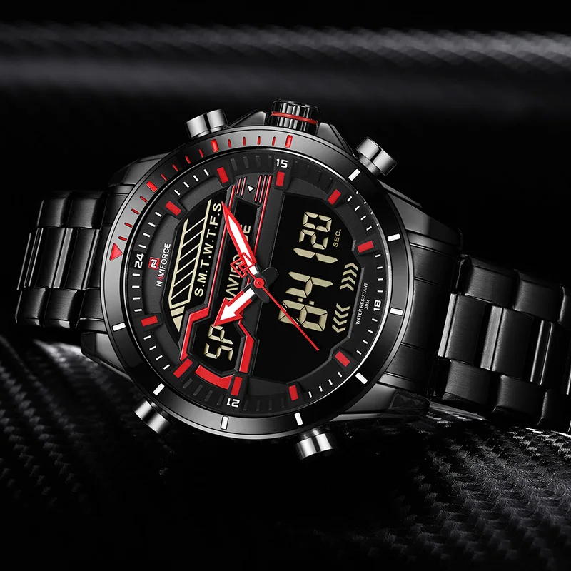 NAVIFORCE мужские часы из нержавеющей стали Спортивные кварцевые аналоговые Мужские