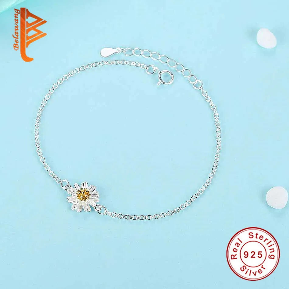Модные браслеты из стерлингового серебра 925 пробы с цепочкой в виде маргариток