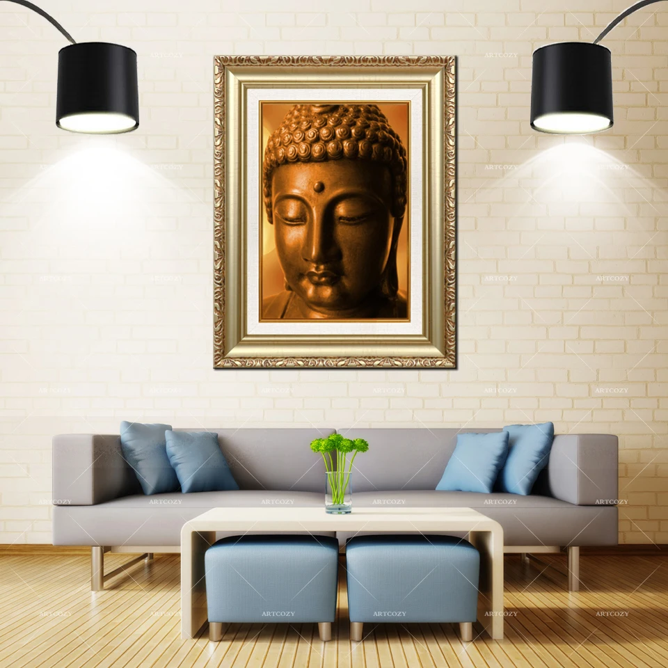 

Artcozy Golden Frame Abstract buddha purnima Waterproof Canvas Painting