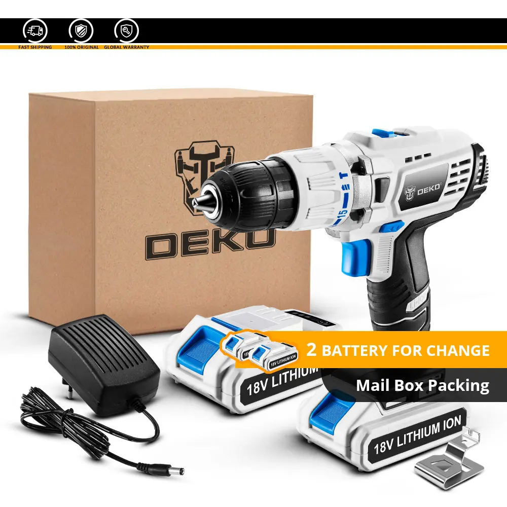 2 Battery Set DEKO GCD18DU3 18 в ударная электрическая шуруповерт аккумуляторная дрель с переменной скоростью мини-драйвер с светодиодный светильник 2 литиевых аккумулятора - Цвет: 2 Battery Set