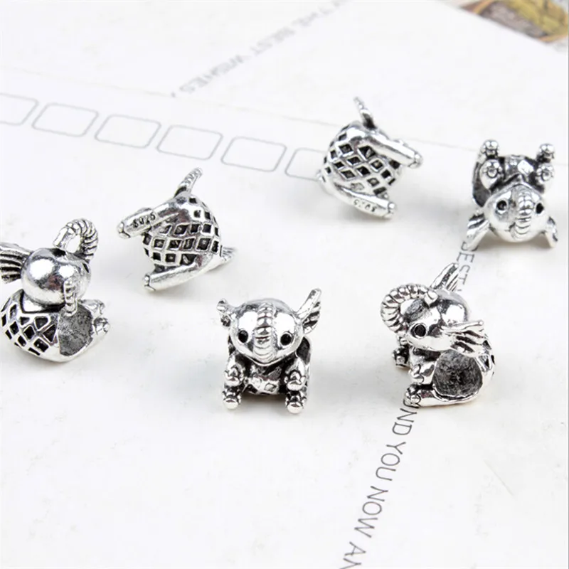 cute animal metal bead loose antique silver color elephant big hole beads fit european bracelets bangles charm diy craft jewelry | Украшения