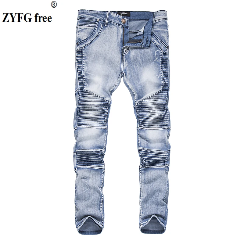 Топы 2017 мужские Модные повседневные джинсы осенние плиссированные Украшенные