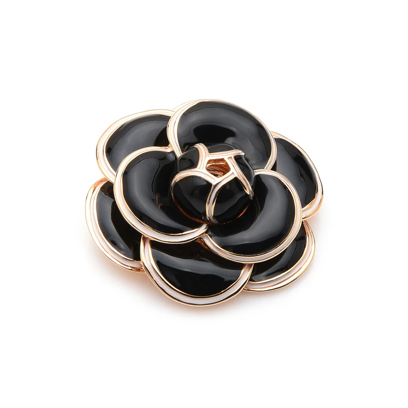 Inokeey Quality Heavy Enamel Black Camellia Flower Brooch Pins For Women Scarf Buckle Fashion Jewelry Gift | Украшения и