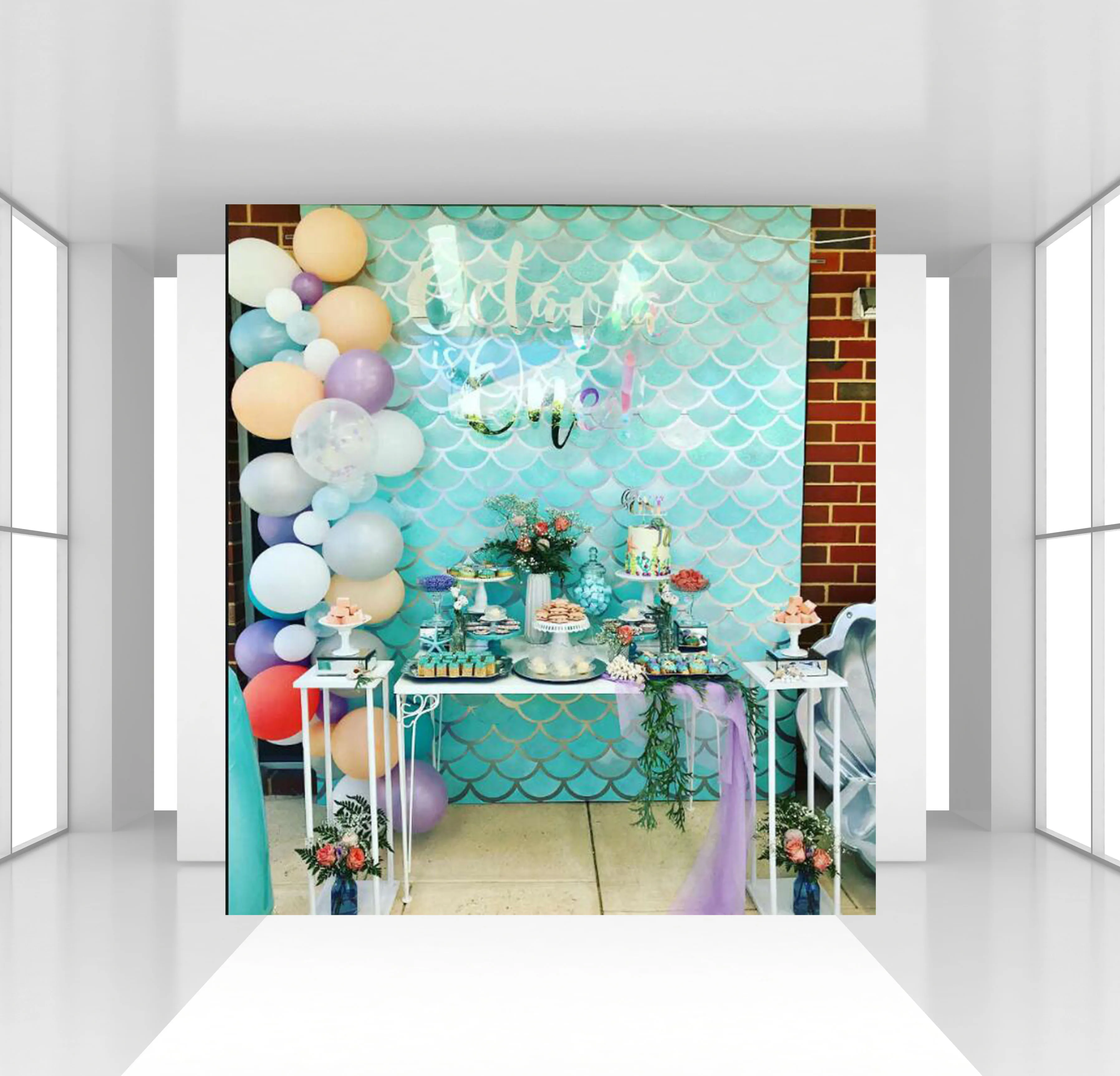 

Фотофон HUAYI с изображением русалки, бирюзовый фон для фотосъемки новорожденных